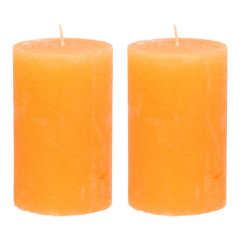 Stompkaars/cilinderkaars - 2x - oranje - 5 x 8 cm - klein rustiek model - Stompkaarsen