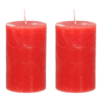 Stompkaars/cilinderkaars - 2x - rood - 5 x 8 cm - klein rustiek model - Stompkaarsen