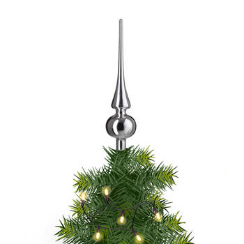 Kerst piek - zilver - 26 cm - glas - glans - kerstboom pieken - kerstboompieken