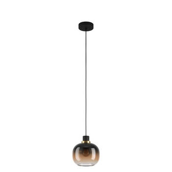 EGLO Oilella Hanglamp - E27 - 19 cm - Amber glas - Zwart/Geelkoper
