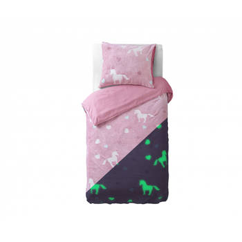 Sleeptime Glow in the dark Unicorn Dekbedovertrek - 140X200/220 + 1 x kussensloop 60x70 - Roze