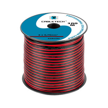 Cabletech speaker kabel luidsprekersnoer CCA rood / zwart 2x 0.75mm Haspel 100m
