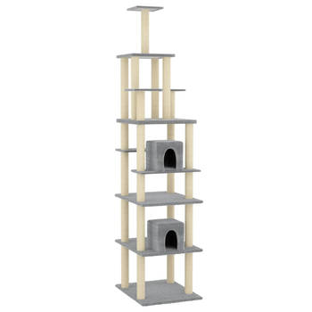 The Living Store Kattenboom - Lichtgrijs - 48x60x216 cm - Luxe kattenmeubel met meerdere niveaus - huisjes -