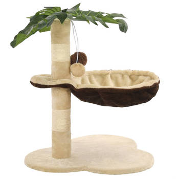 The Living Store Kattenkrabpaal - Hoogte 50 cm - Beige en bruin - Inclusief hangende ballen - verwijderbare bladeren