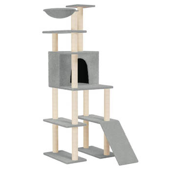 The Living Store Krabpaal - Kattenmeubel - Lichtgrijs - 80x60x166 cm - Met huisje - hangmandje - trapje en platforms