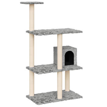 The Living Store Kattenboom - Luxe - Meerdere niveaus - Comfortabel pluche - Duurzaam sisaltouw - Lichtgrijs -