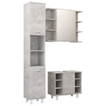 The Living Store Badkamerset - Betongrijs - Spaanplaat - Hoge kast 30x30x179cm - Wastafelkast 60x32x53.5cm -