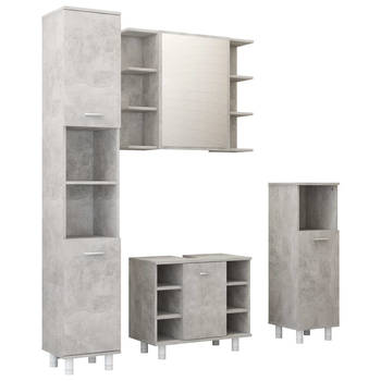 The Living Store Badkamerset - Betongrijs - Spiegelkast 80x20.5x64cm - Hoge kast 30x30x179cm - Medium kast 30x30x95cm -