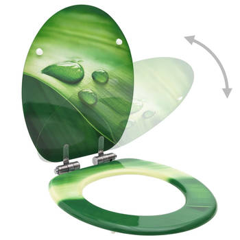 The Living Store Toiletbril - MDF - chroom-zinklegering - 42.5 x 35.8 cm - soft-close - verstelbare scharnieren - groen