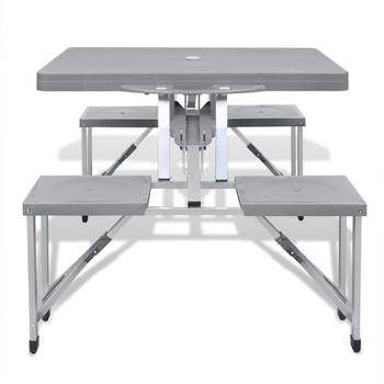 Blokker The Living Store Inklapbare Kampeertafelset - Grijs - Tafel- 85.5 x 65 x 67 cm - Zitting- 30 x 27 x 40 cm - aanbieding