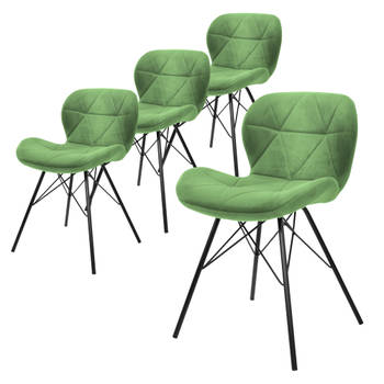 ML-Design set van 4 eetkamerstoelen met rugleuning, groen, keukenstoel met fluwelen bekleding, gestoffeerde stoel