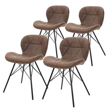 ML-Design Set van 4 eetkamerstoelen met rugleuning, bruin, keukenstoel met kunstleren bekleding, gestoffeerde stoel