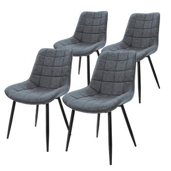 ML-Design Set van 4 eetkamerstoelen met rugleuning, antraciet, keukenstoel met kunstleren bekleding, gestoffeerde stoel