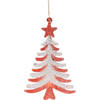 Decoratieve hanger met glitter - Kerstboom - 13 x 13 cm - Rood