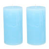 Stompkaars/cilinderkaars - 2x - licht blauw - 7 x 13 cm - rustiek model - Stompkaarsen