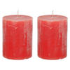 Stompkaars/cilinderkaars - 2x - rood - 7 x 9 cm - middel rustiek model - Stompkaarsen