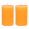 Stompkaars/cilinderkaars - 2x - oranje - 5 x 8 cm - klein rustiek model - Stompkaarsen