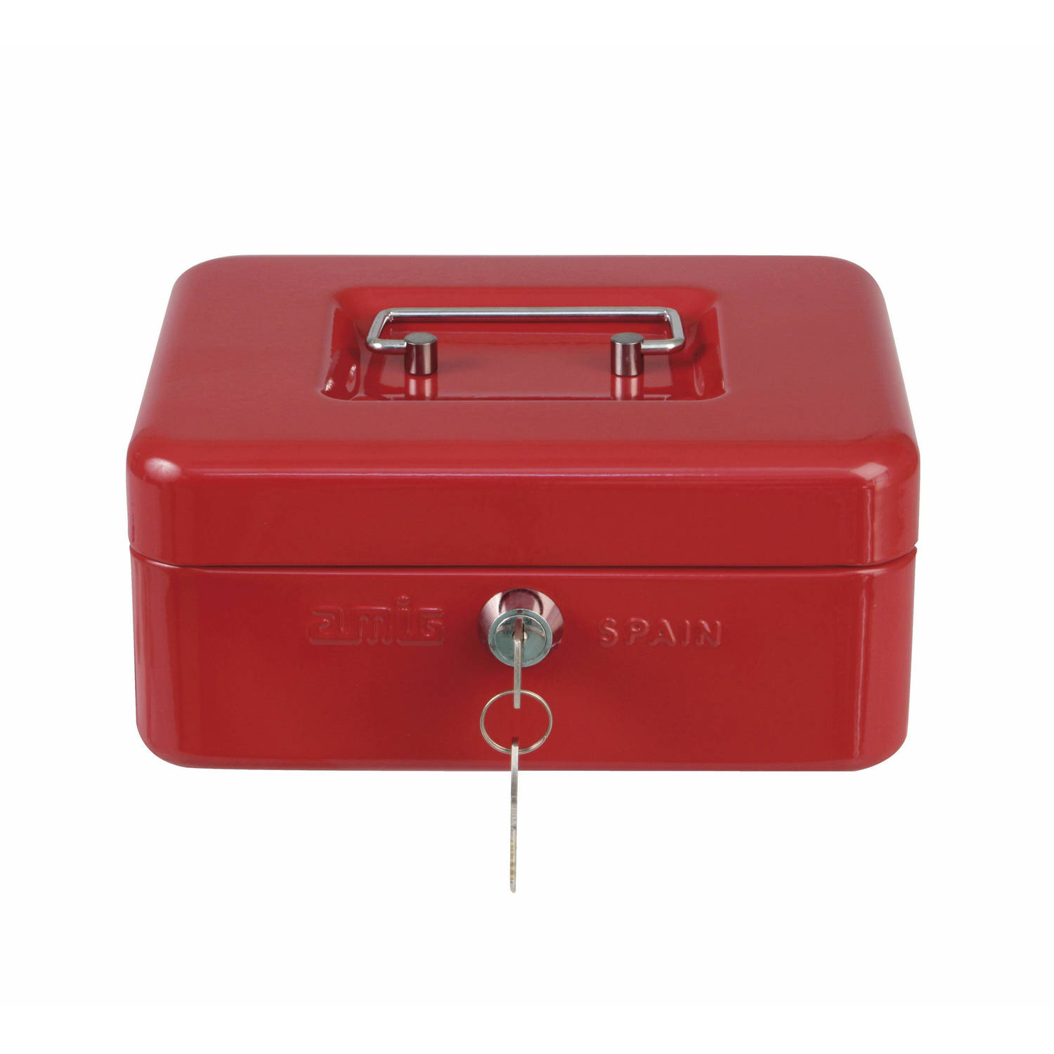 AMIG Geldkistje met 2 sleutels rood staal 15 x 11 x 7 cm inbraakbeveiliging  Geldkistjes