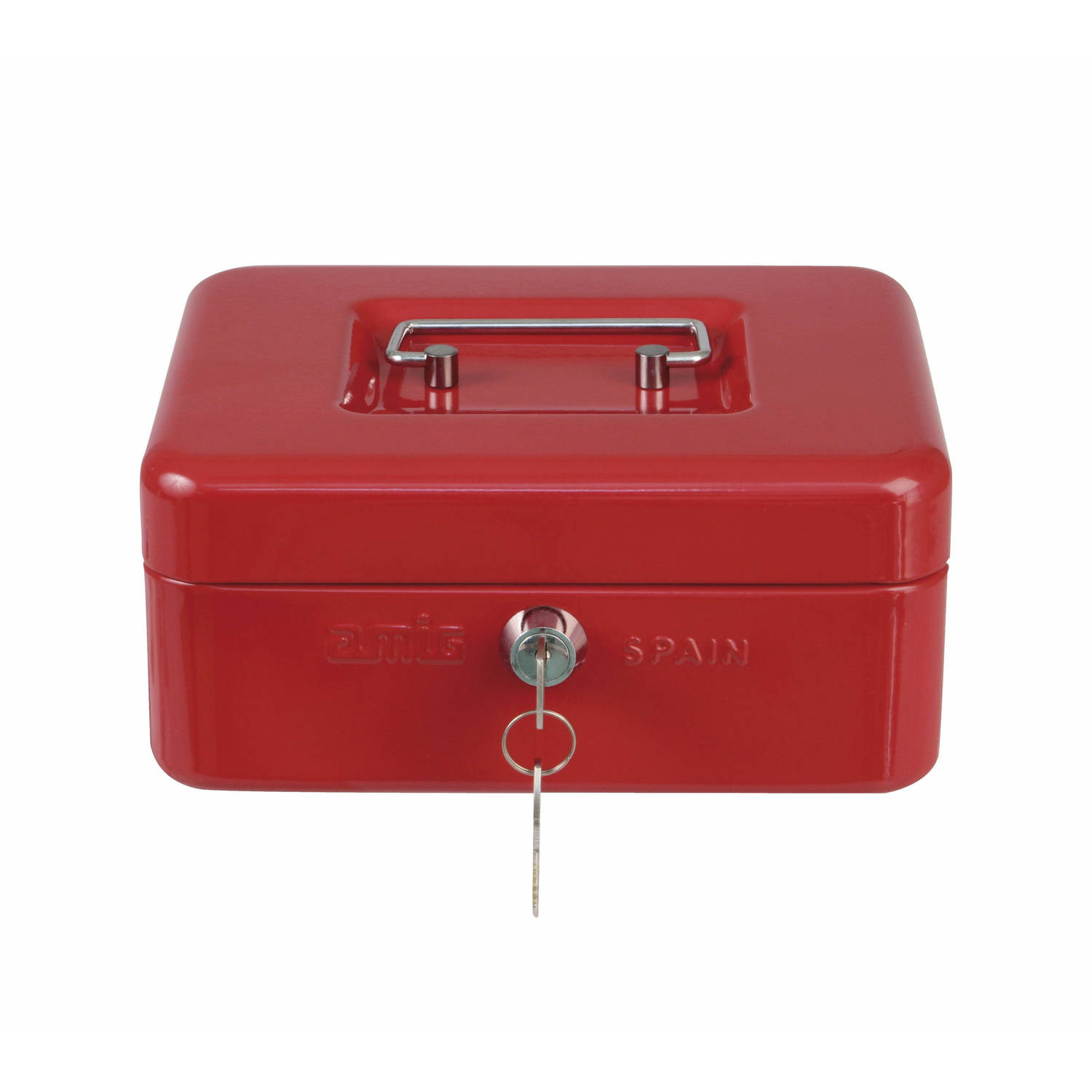 AMIG Geldkistje met 2 sleutels - rood - staal - muntbakje - 20 x 16 x 7 cm - inbraakbeveiliging