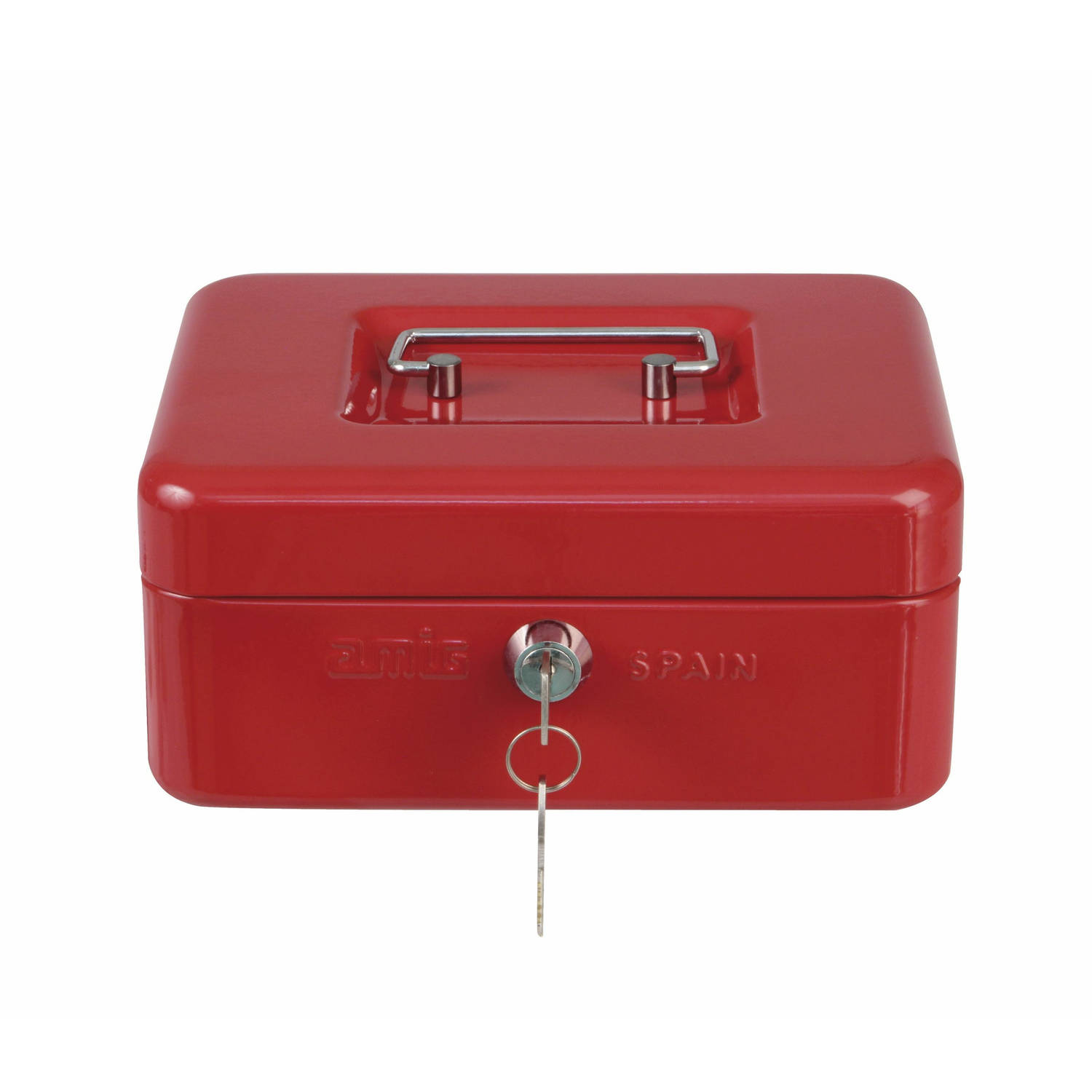 AMIG Geldkistje met 2 sleutels - rood - staal - muntbakje - 20 x 16 x 9 cm - inbraakbeveiliging