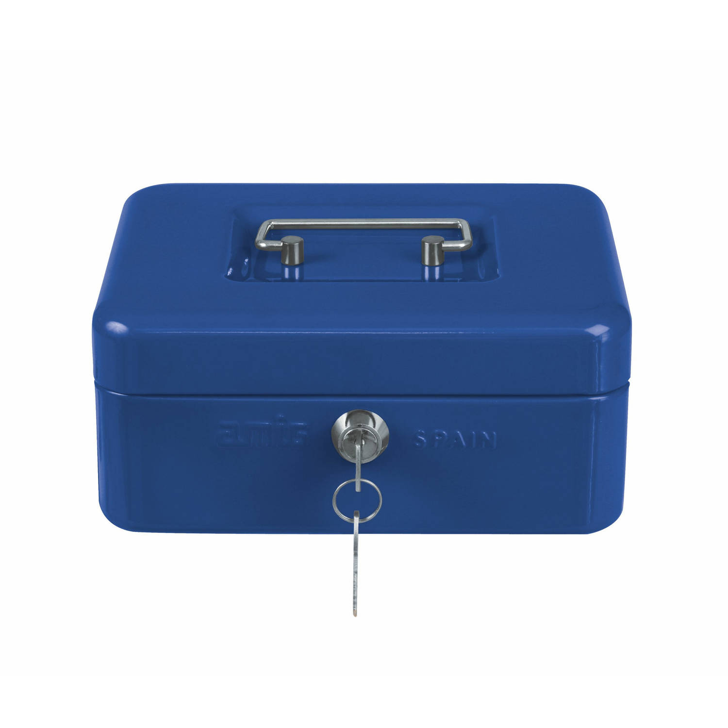AMIG Geldkistje met 2 sleutels - blauw - staal - muntbakje - 20 x 16 x 9 cm - inbraakbeveiliging