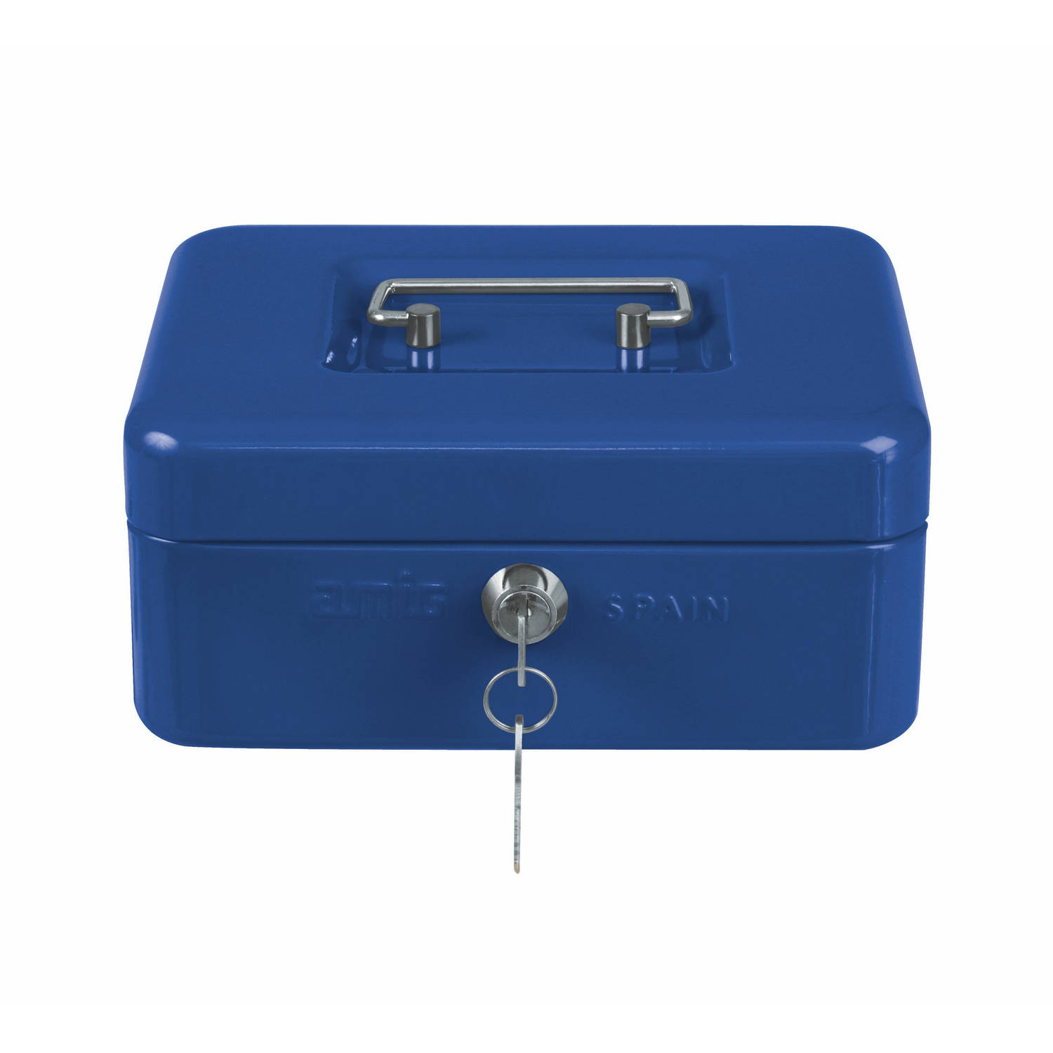 AMIG Geldkistje met 2 sleutels blauw staal 25 x 18 x 9 cm inbraakbeveiliging  Geldkistjes