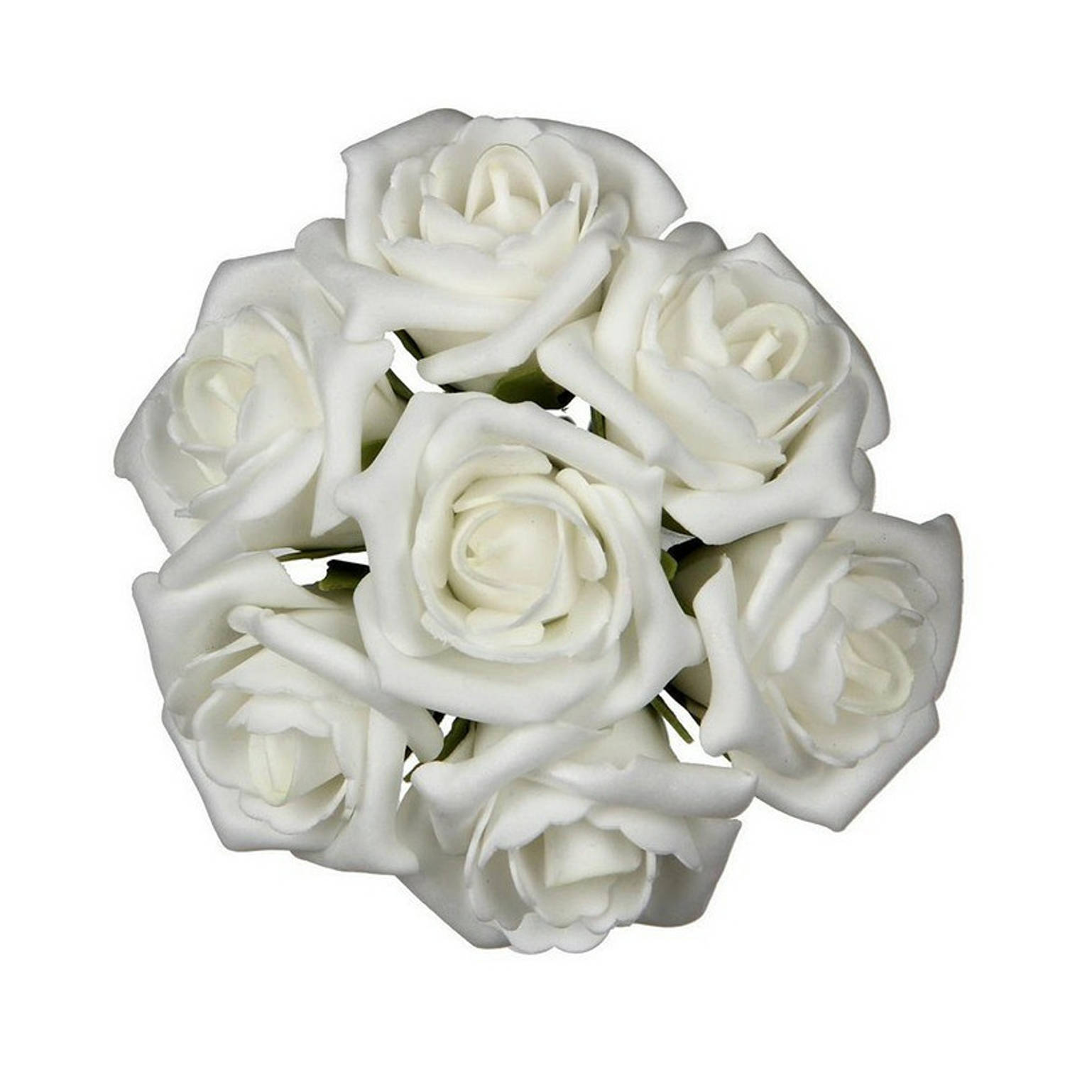 Ideas4seasons Decoratie roosjes foam - bosje van 7 - creme wit - Dia 3 cm - hobby/DIY bloemetjes