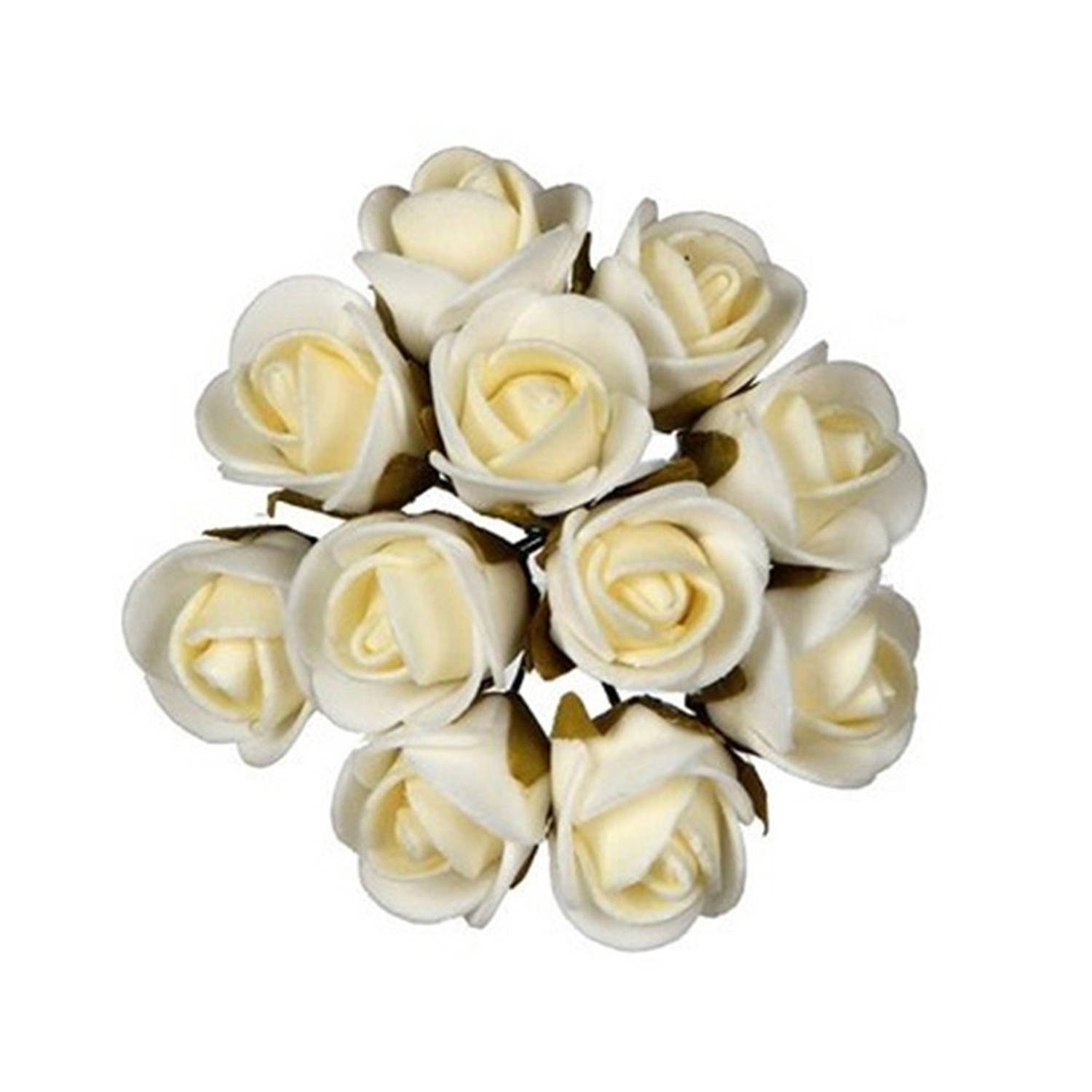 Ideas4seasons Decoratie roosjes foam - bosje van 12 - creme wit - Dia 2 cm - hobby/DIY bloemetjes