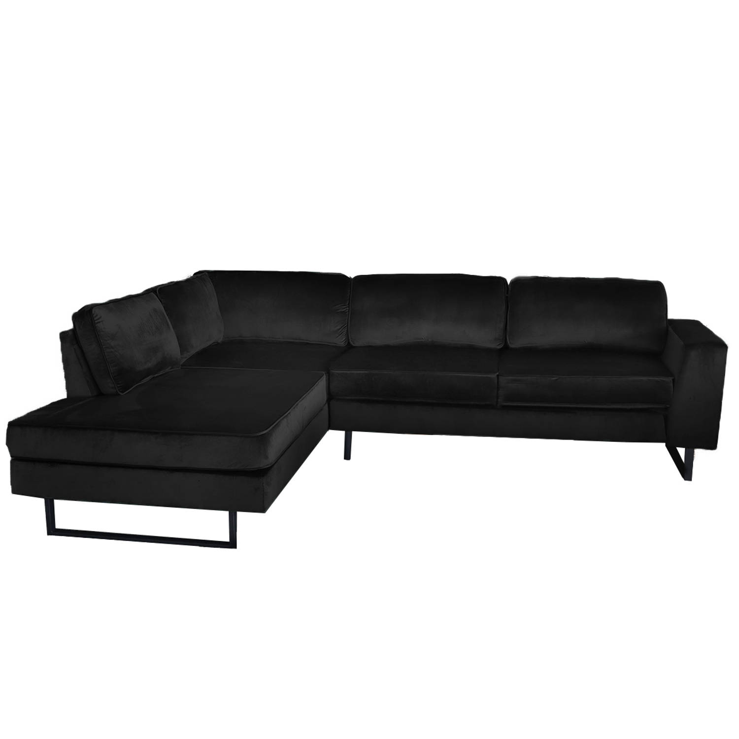 Hoekbank design Puckerto 290cm velvet zwart links loungebank