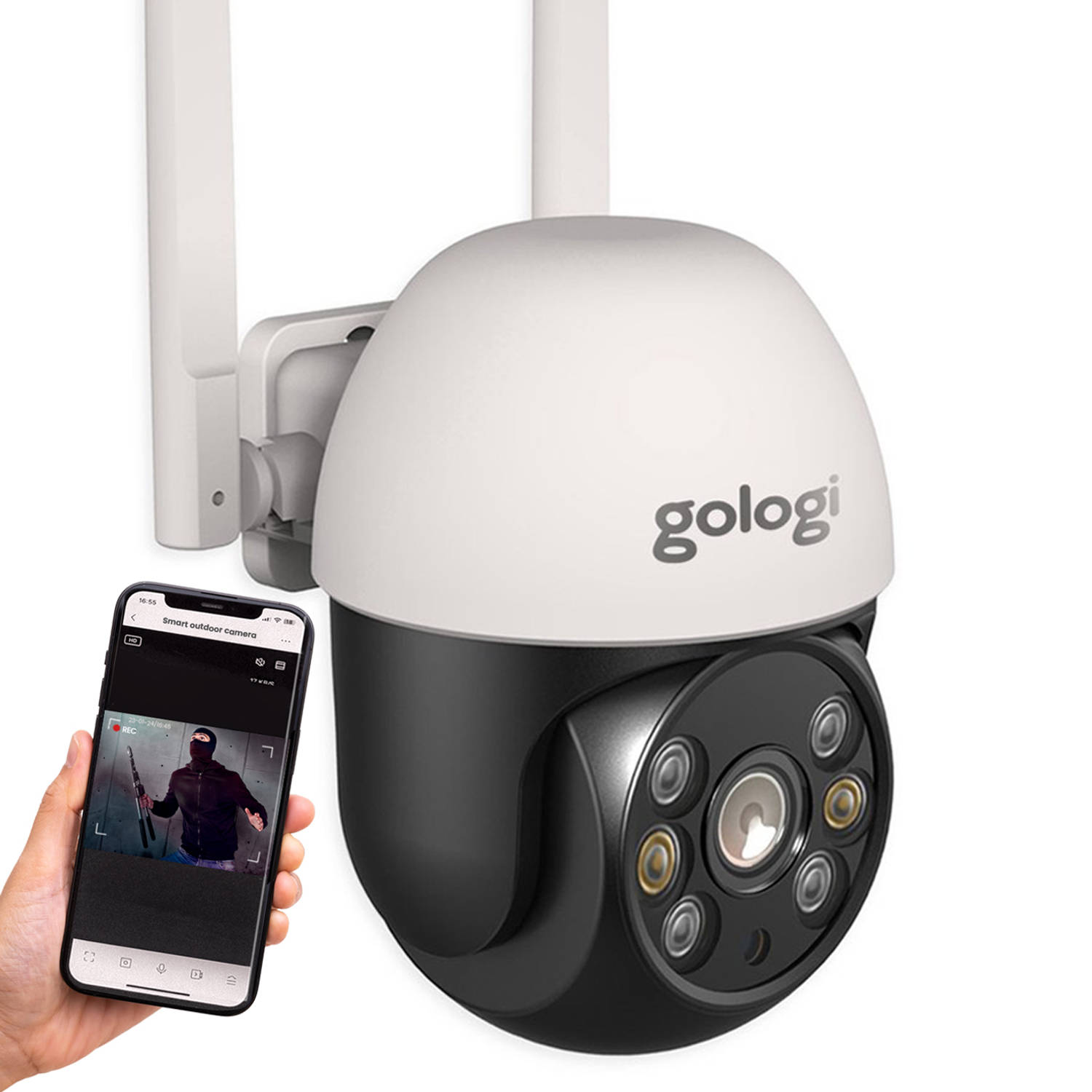 Gologi outdoor camera Met nachtzicht Beveiligingscamera IP camera 4x Digitale zoom 3MP Met wifi-app