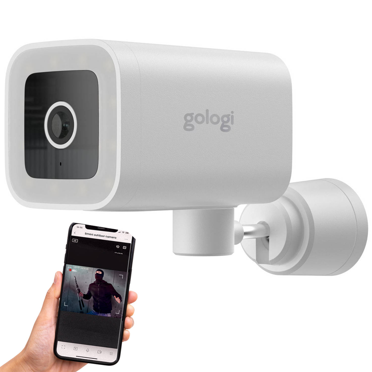 Gologi Premium Outdoorcamera Nachtzicht Camera 4MP IP Camera Geluid-Bewegingsdetectie Wifi-App Wit