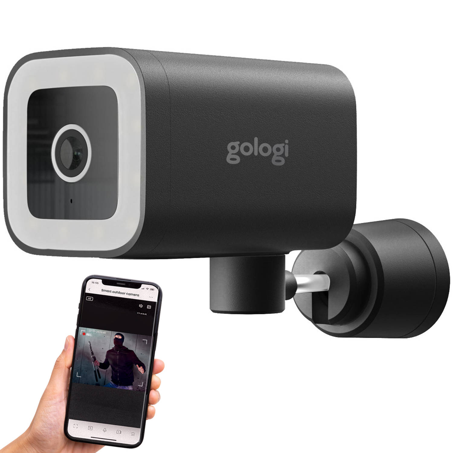 Gologi Premium Outdoorcamera Nachtzicht Camera 4MP IP Camera Geluid-Bewegingsdetectie Wifi-App Zwart