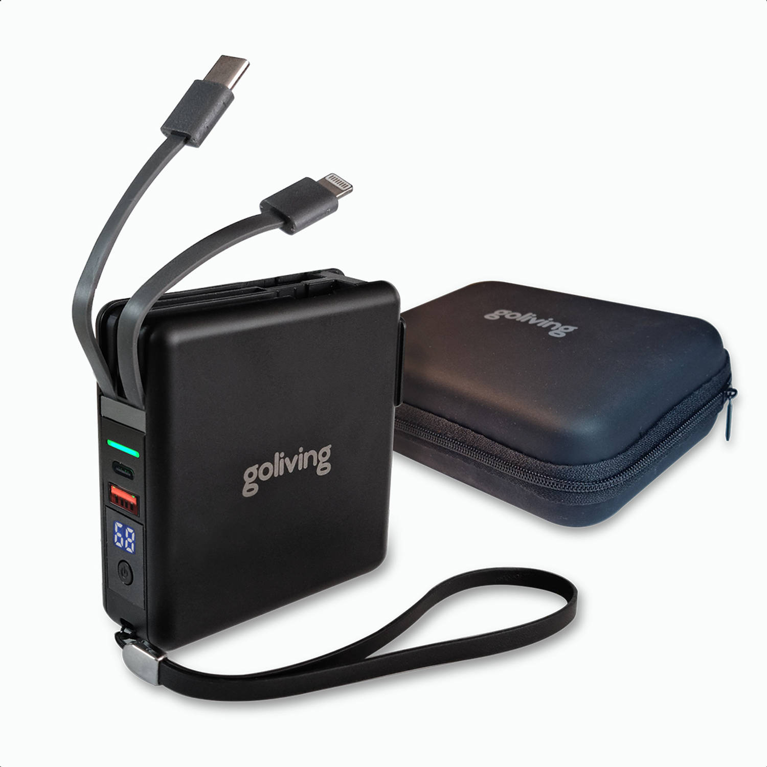 Goliving 4 in 1 Powerbank Stekker 10000 mAh 22.5W PD+QC USB C & USB A Battery Display iPhone-Samsung