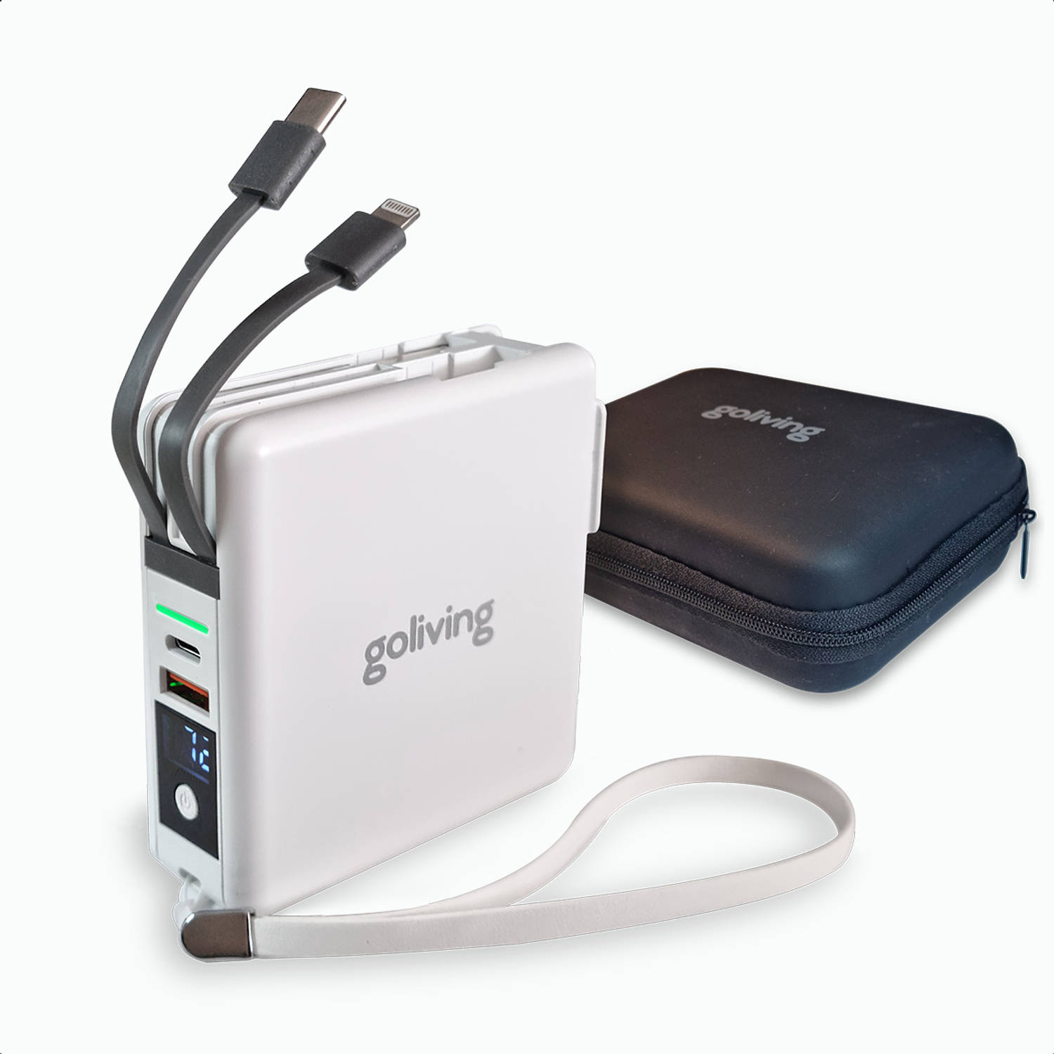 Goliving 4 in 1 Powerbank Stekker 10000 mAh 22.5W PD+QC USB C & USB A Battery Display iPhone & Samsu