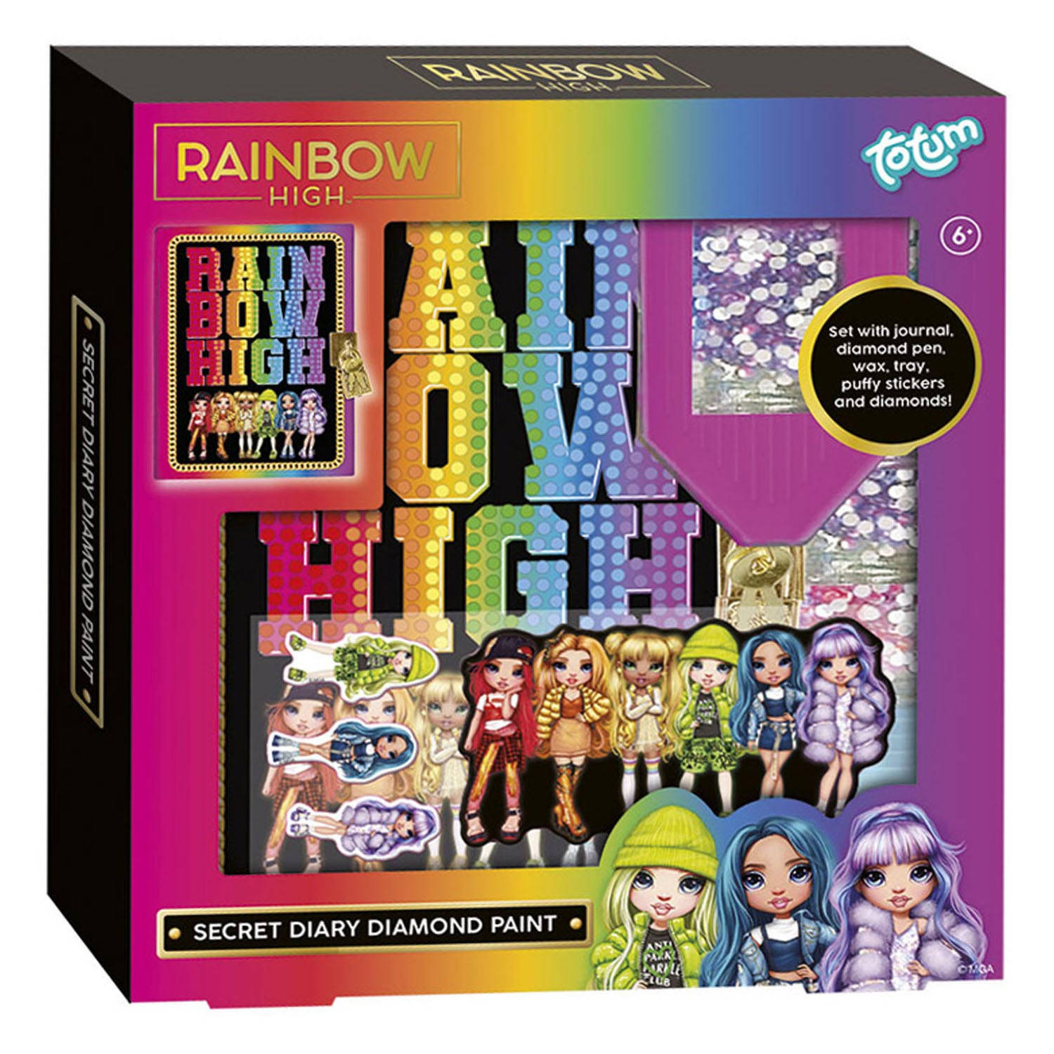 Totum Rainbow High secret diary diamond paint geheim dagboek met slot creatief speelgoed knutselen