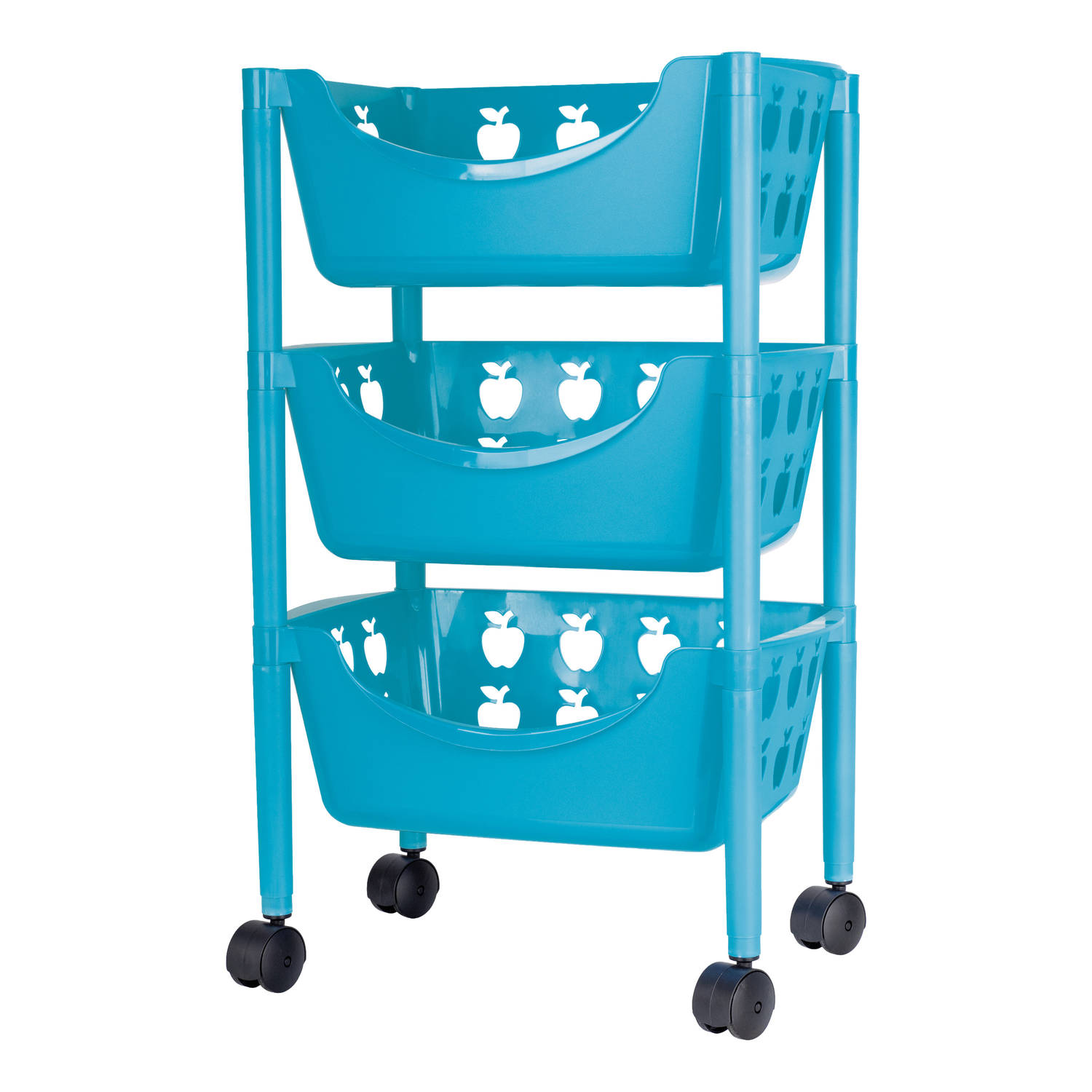 Juypal Keukentrolley met appelmotief - 3-laags - blauw - kunststof - 45 x 29,5 x 70,5 cm - Opberg trolley
