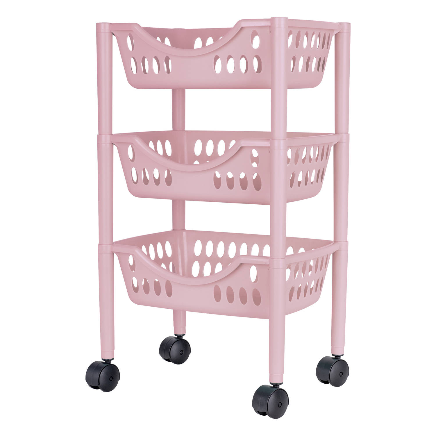 Keukentrolley - 3-laags - roze - kunststof - 39 x 26,5 x 66,5 cm - Opberg trolley