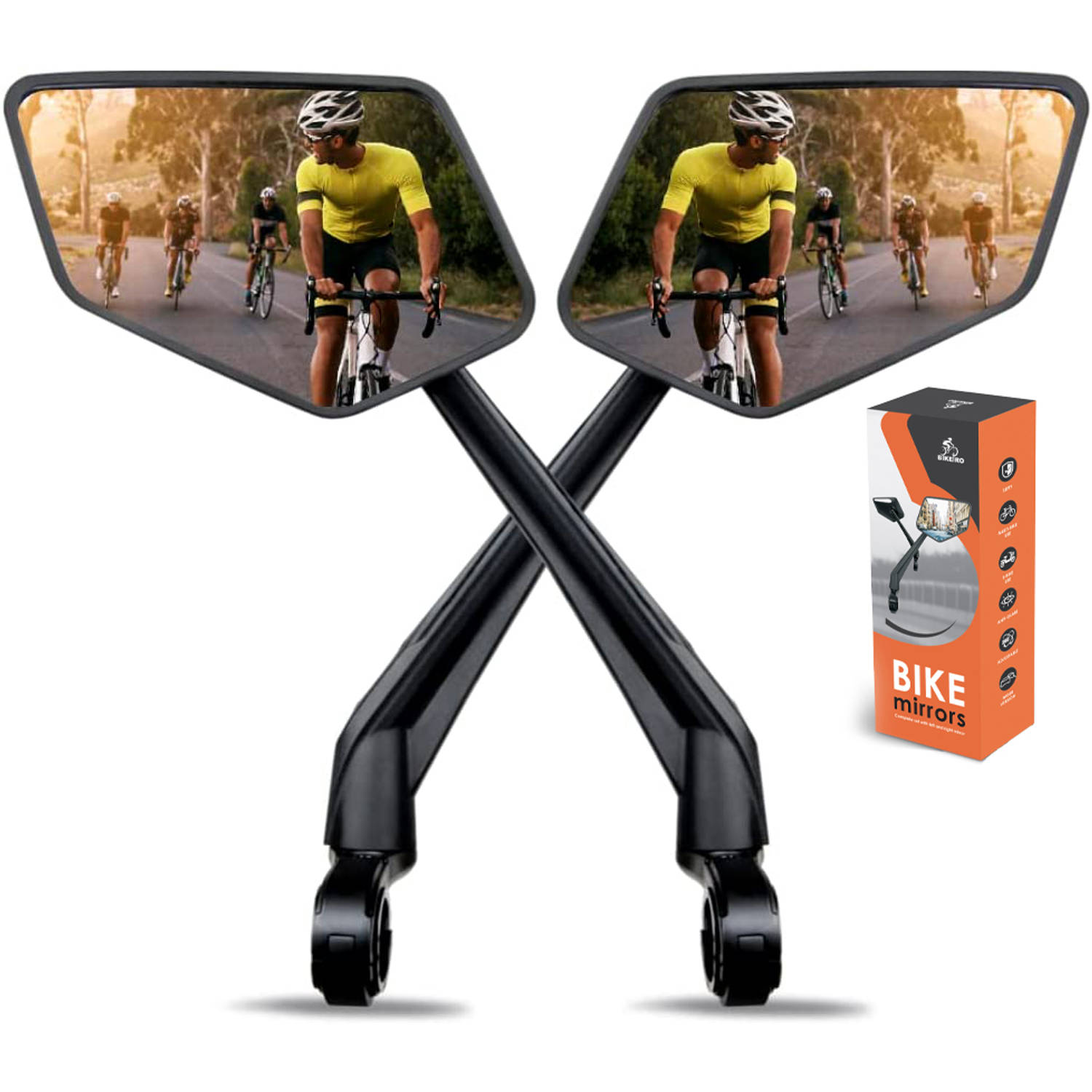 BikePro Verstelbare Fietsspiegel set incl. Reflectoren Links & Rechts Geschikt voor E bike, fiets, m