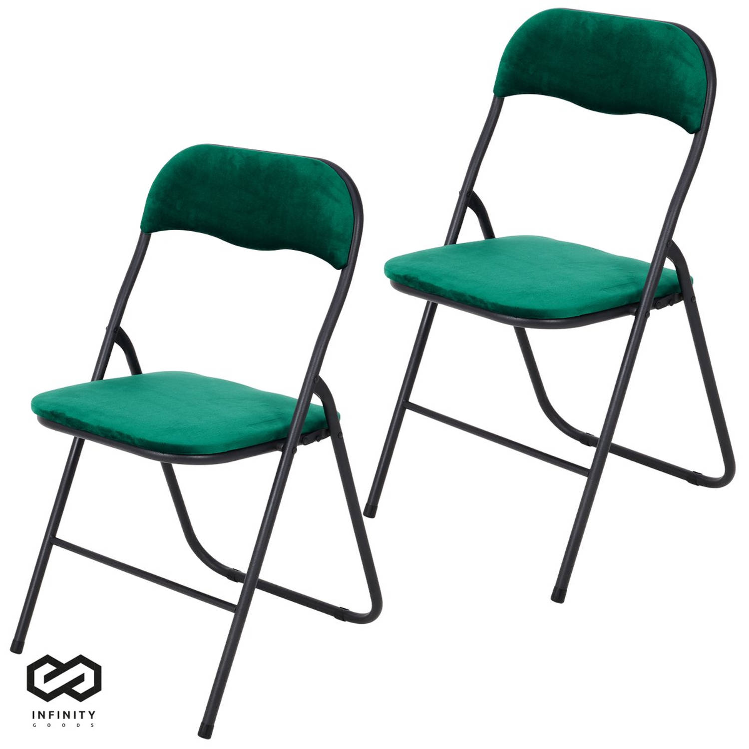 Infinity Goods Klapstoelen - Set van 2 - Vouwstoelen - Fluweel - Eettafelstoelen - Opklapbare Stoelen - 43 x 47 x 80 CM - Stoelen - Groen