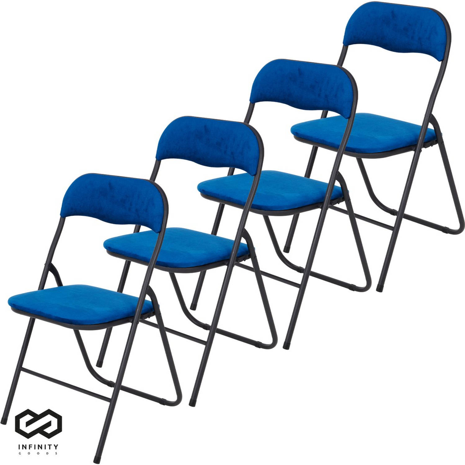 Infinity Goods Klapstoelen - Set van 4 - Vouwstoelen - Fluweel - Eettafelstoelen - Opklapbare Stoelen - 43 x 47 x 80 CM - Stoelen - Blauw
