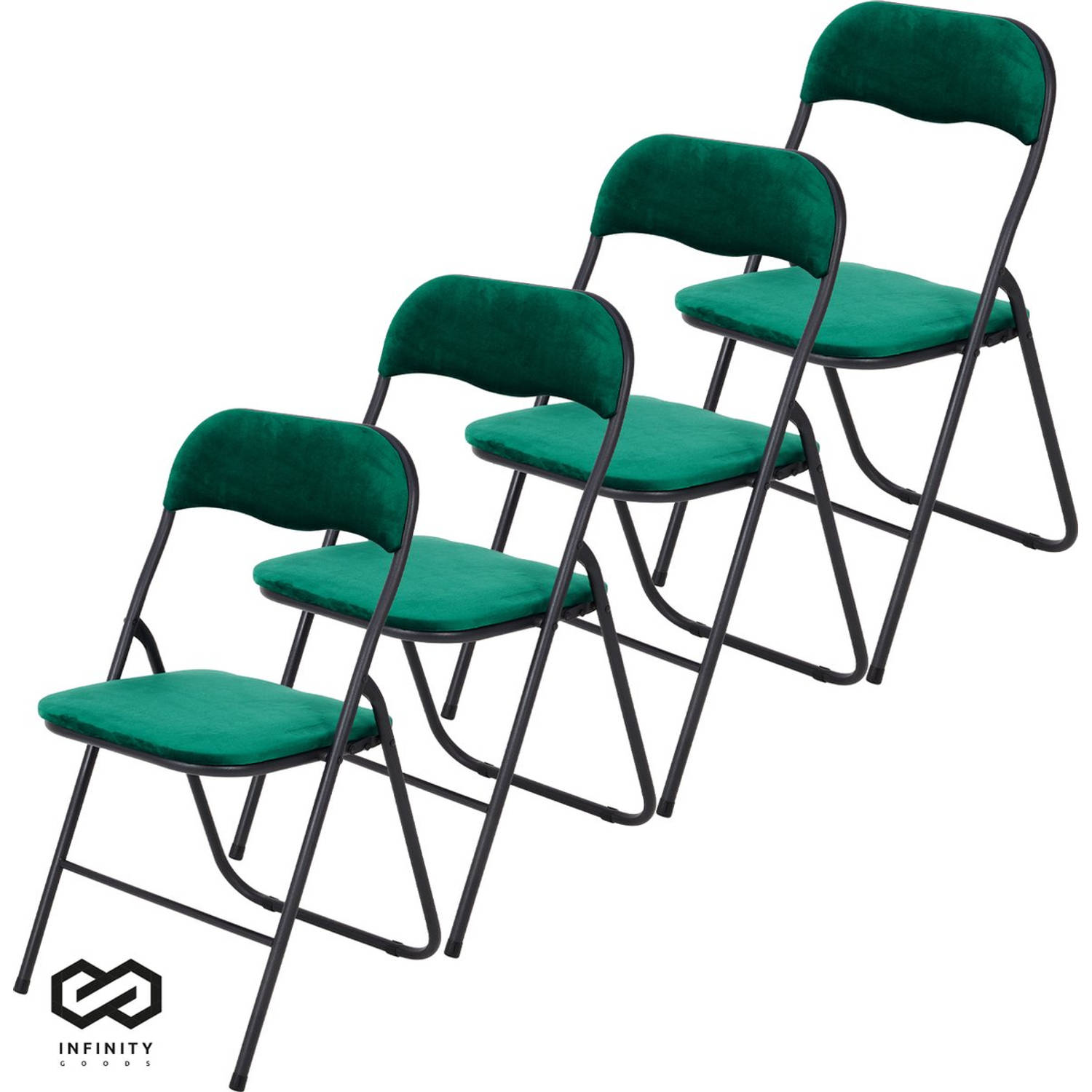 Infinity Goods Klapstoelen - Set van 4 - Vouwstoelen - Fluweel - Eettafelstoelen - Opklapbare Stoelen - 43 x 47 x 80 CM - Stoelen - Groen
