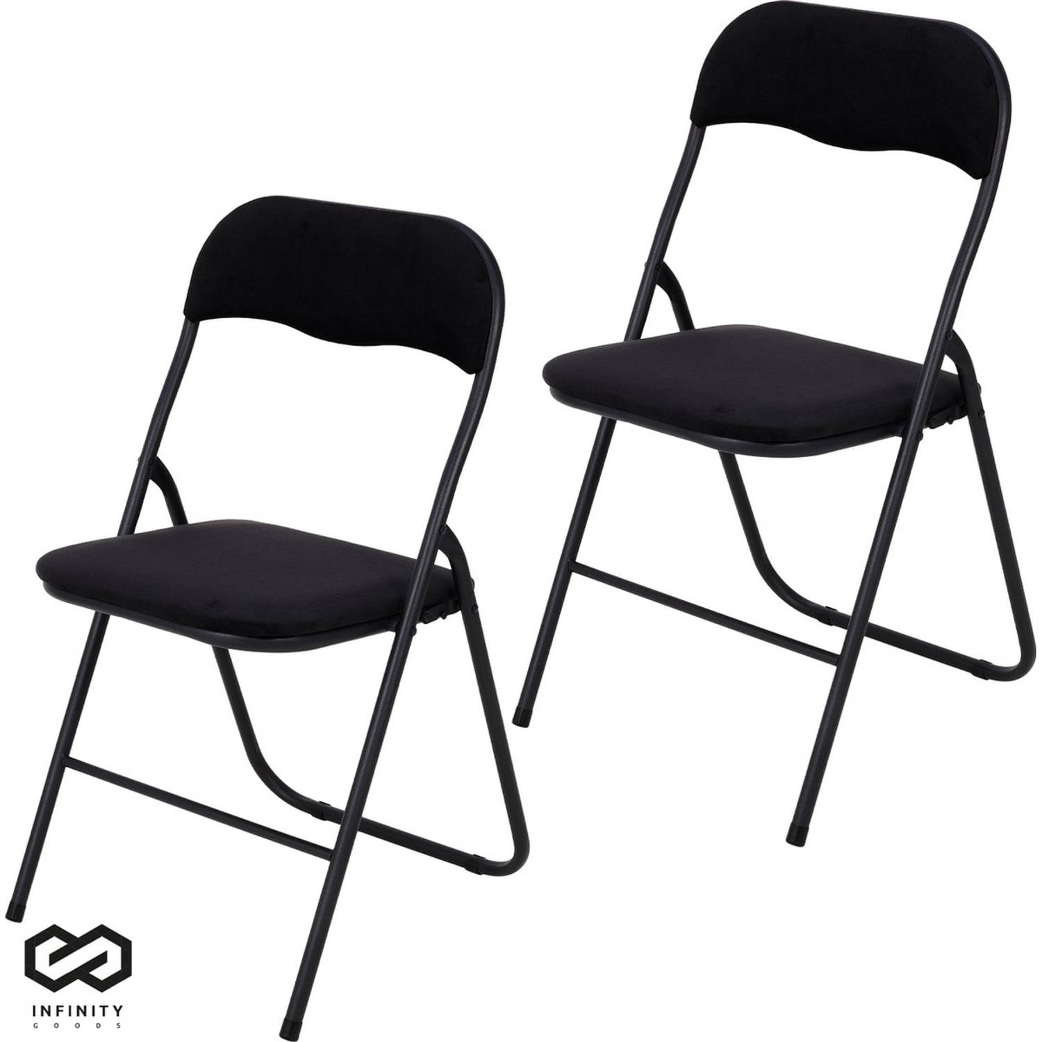 Infinity Goods Klapstoelen - Set van 2 - Vouwstoelen - Fluweel - Eettafelstoelen - Opklapbare Stoelen - 43 x 47 x 80 CM - Stoelen - Zwart