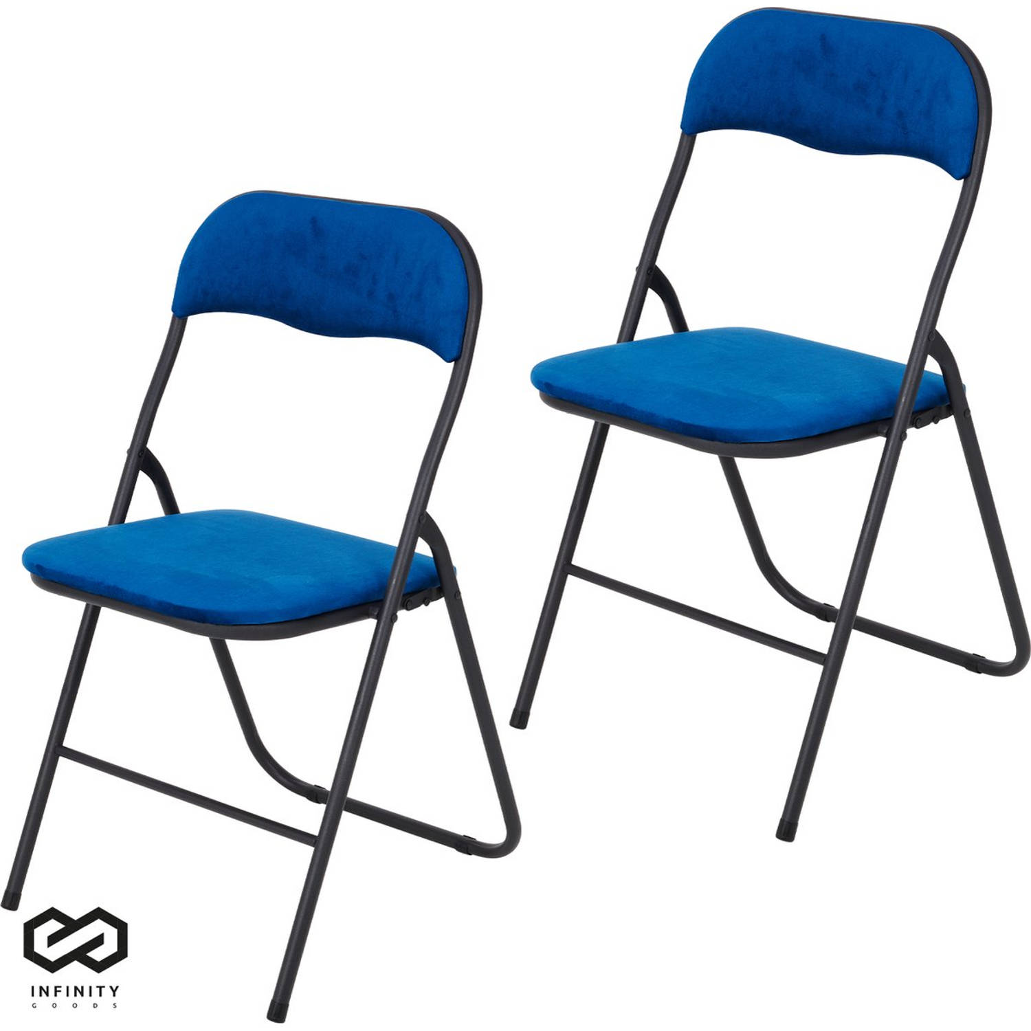 Infinity Goods Klapstoelen - Set van 2 - Vouwstoelen - Fluweel - Eettafelstoelen - Opklapbare Stoelen - 43 x 47 x 80 CM - Stoelen - Blauw