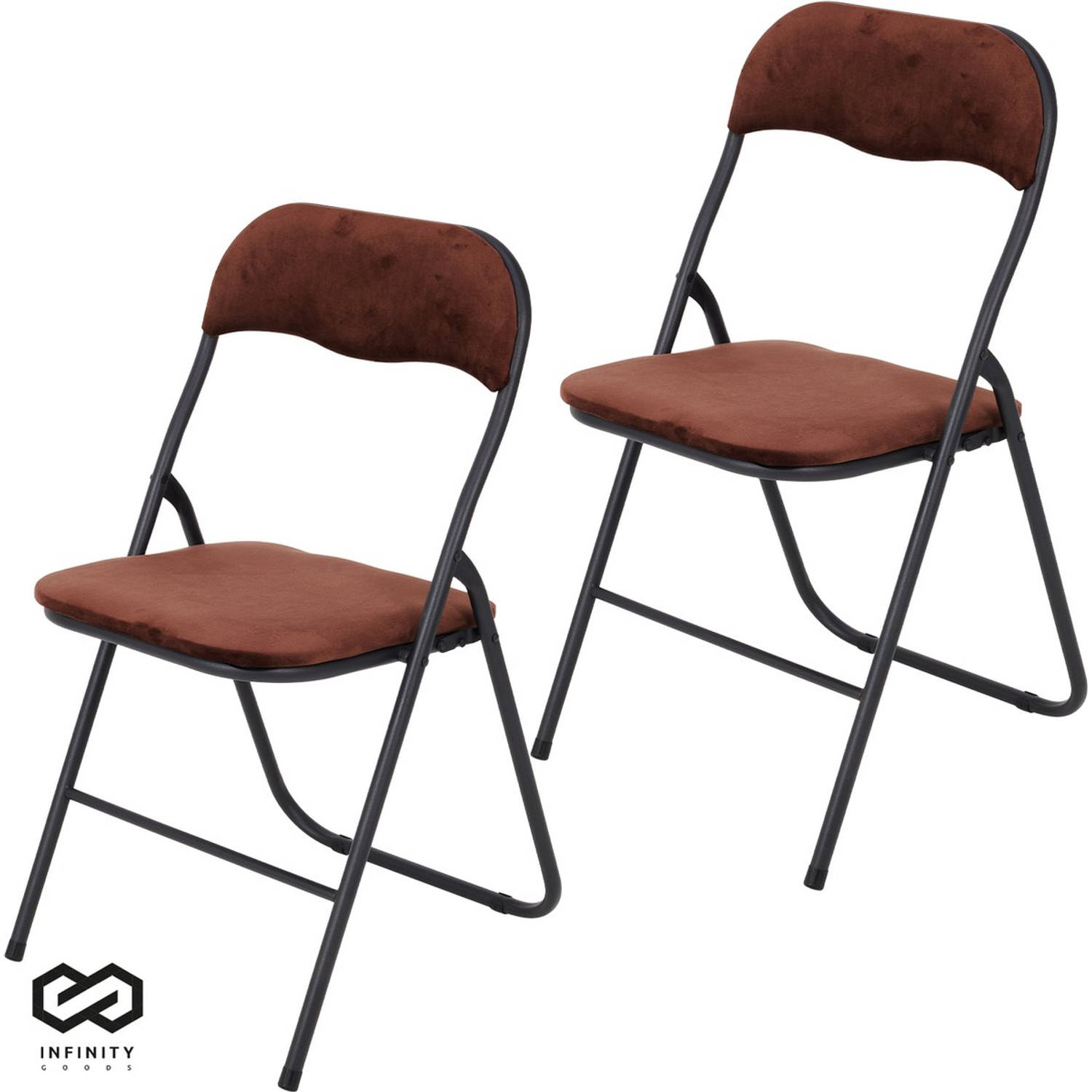Infinity Goods Klapstoelen - Set van 2 - Vouwstoelen - Fluweel - Eettafelstoelen - Opklapbare Stoelen - 43 x 47 x 80 CM - Stoelen - Bruin