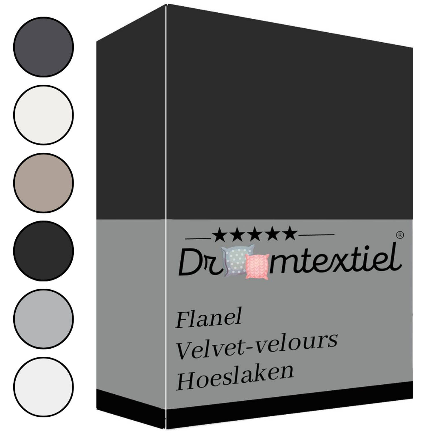 Droomtextiel Zachte Flanel Velvet Velours Hoeslaken Zwart Tweepersoons 140x200 cm Hoogwaardige Kwali