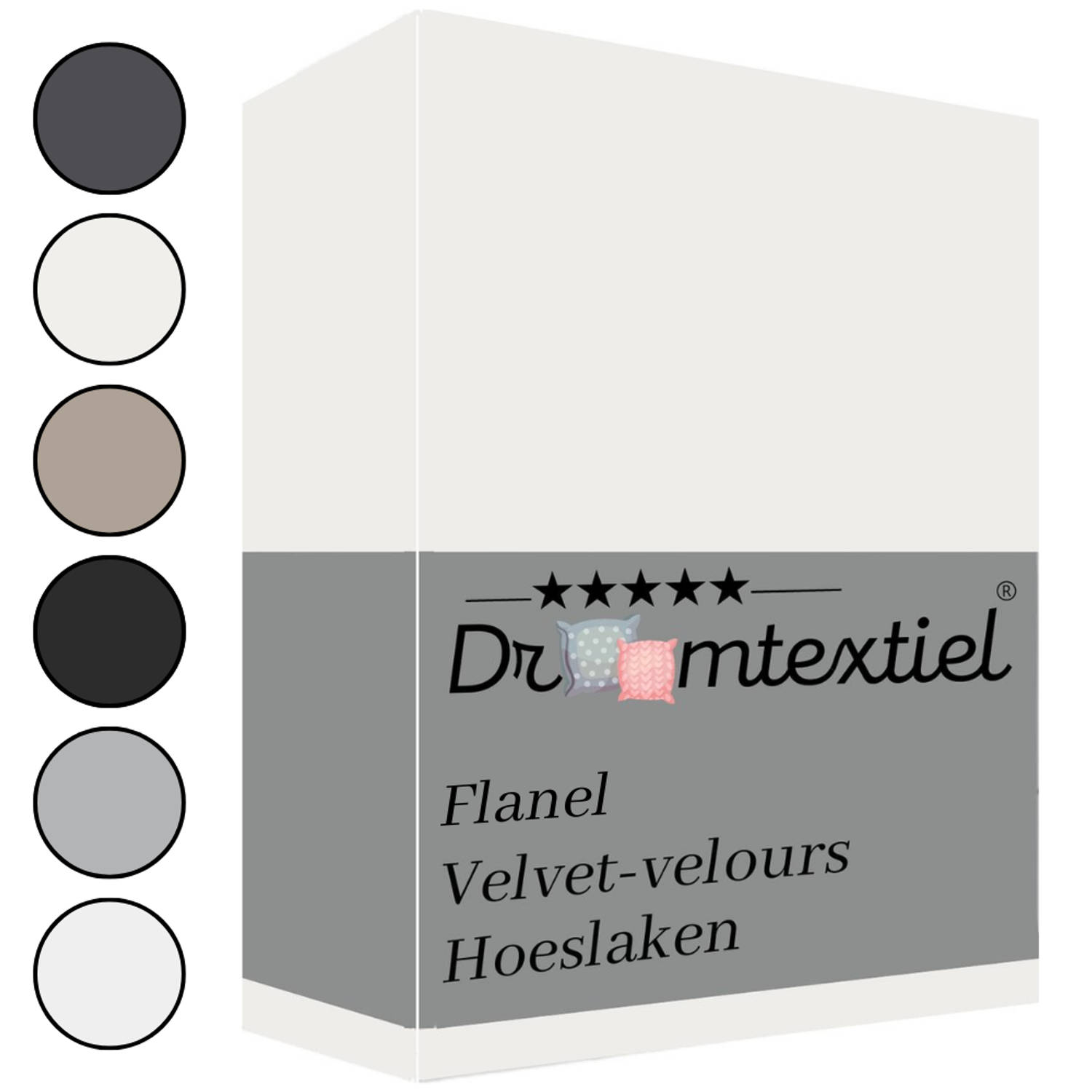 Droomtextiel Zachte Flanel Velvet Velours Hoeslaken Crème Lits-Jumeaux 180x200 cm Hoogwaardige Kwali