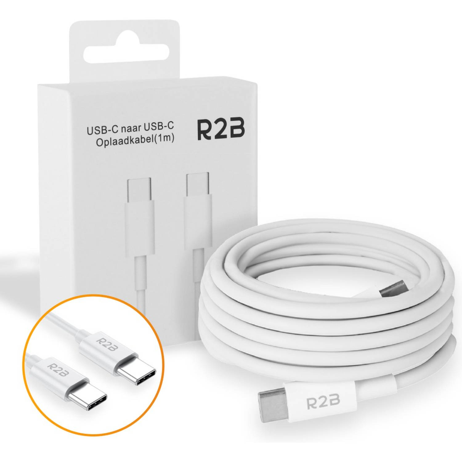 R2B® USB-C naar USB-C Kabel 1 Meter Extra stevig USB-C Oplader Wit