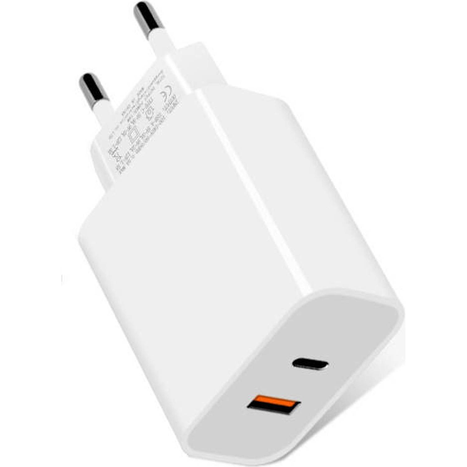 R2B® USB A & USB C Adapter Oplader iPhone geschikt voor Apple-Samsung USB Adapter USB Stekker- Wit