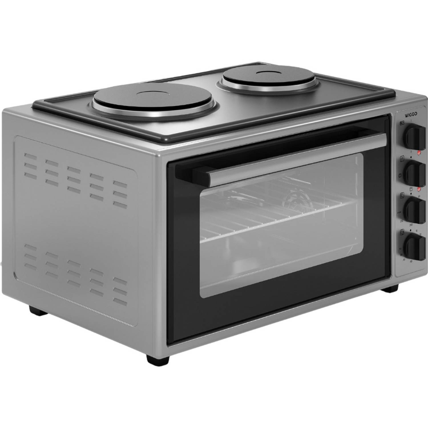 Wiggo WMO-E4562H(G)- Vrijstaande oven met kookplaat 45 liter Rvs