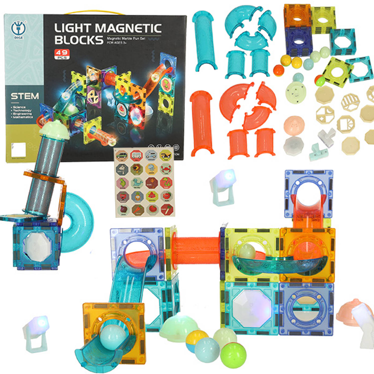 49 delige lichtgevende magnetische knikkerbaan STEM speelgoed Geschikt vanaf 3 jaar